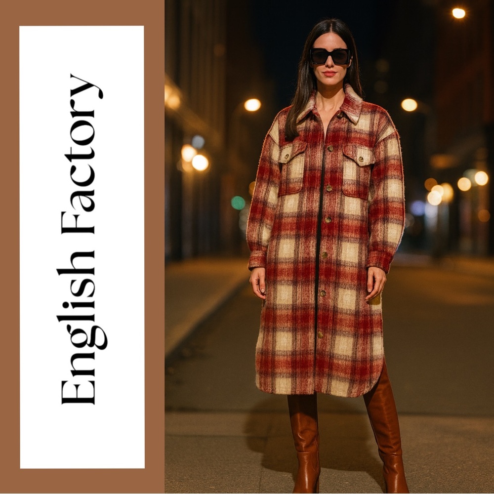 English Factory| NWT | Retro Oversized Long Shacket | Plaid | womens Size Medium
